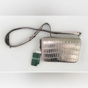 Lauren Ralph Lauren Croc-Embossed Bright Silver Crossbody Bag - NWT